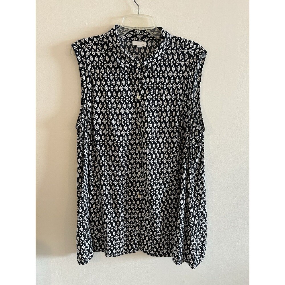 J.Jill Blouse Size 2X Southwestern Button Front Sleeveless Woven Rayon Black